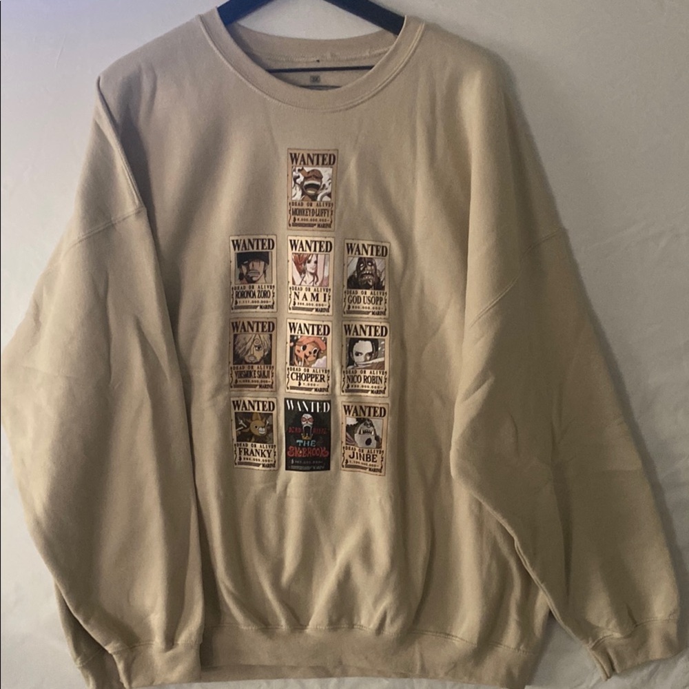 One Piece Wanted‎ Poster Crew Ripple Junction Tan Crewneck Sweater 3XL oversized